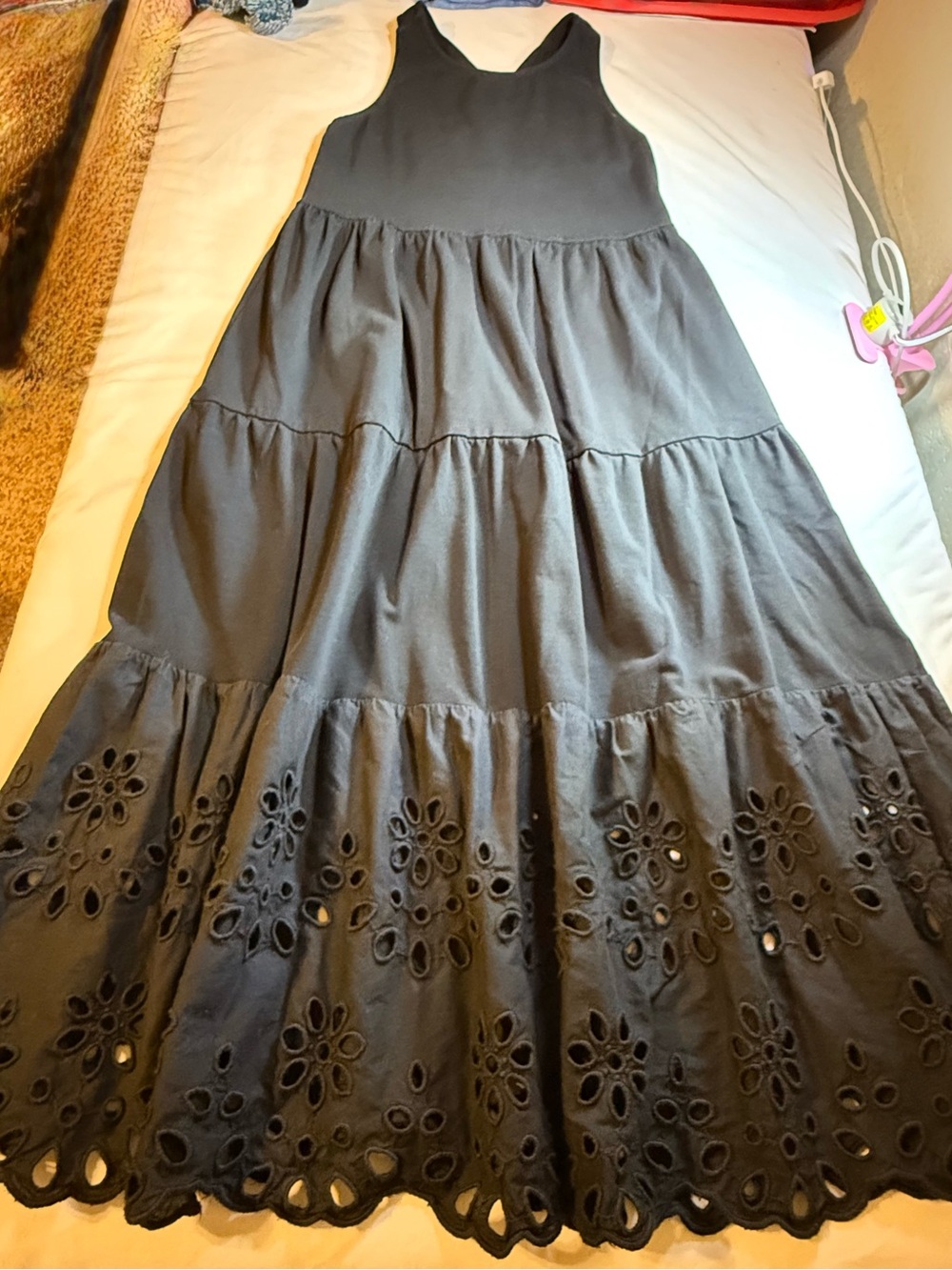 J. Crew Black Tiered Maxi Dress with Eyelet Hem